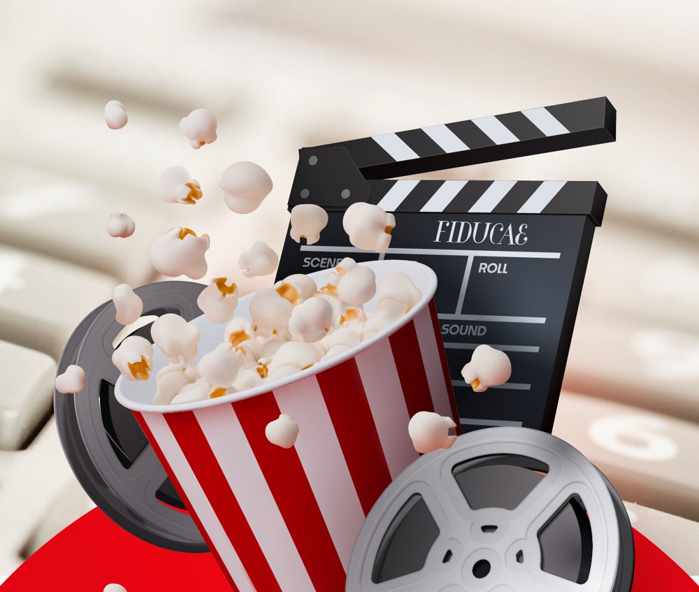 Visuel Fiducae : pop-corn, clap et bobines de cinéma